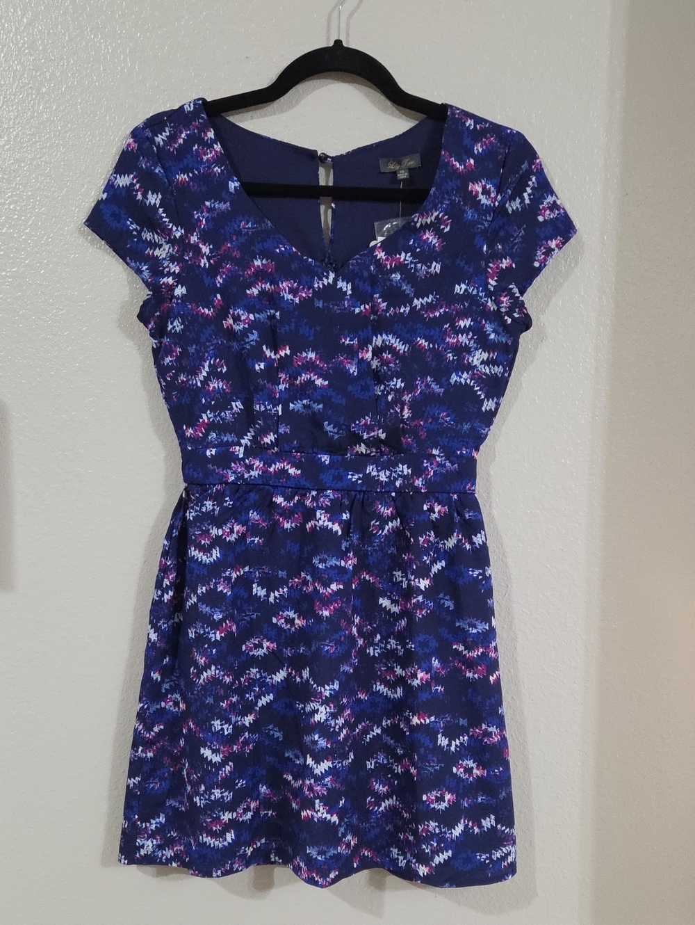 Lily Rose Navy Blue Floral-Print Fit & Flare Dress